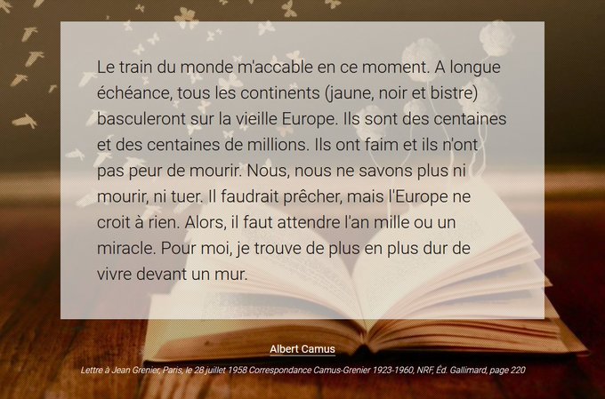 Albert Camus lettre à Jean Grenier grand remplacement